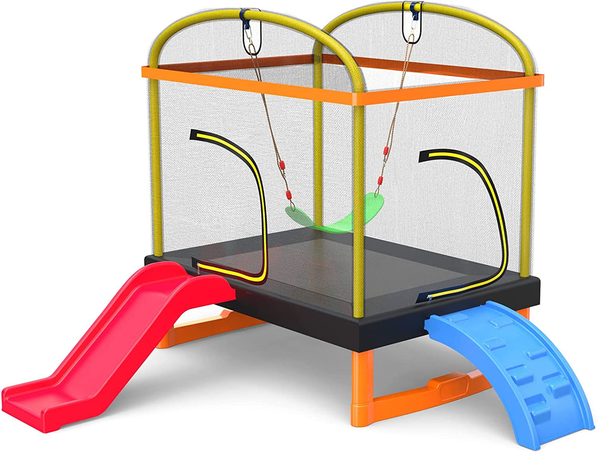 6.5ft 4-in-1 Mini Rectangular Trampoline with Safety Net Enclosure, Padding, Zipper R15829