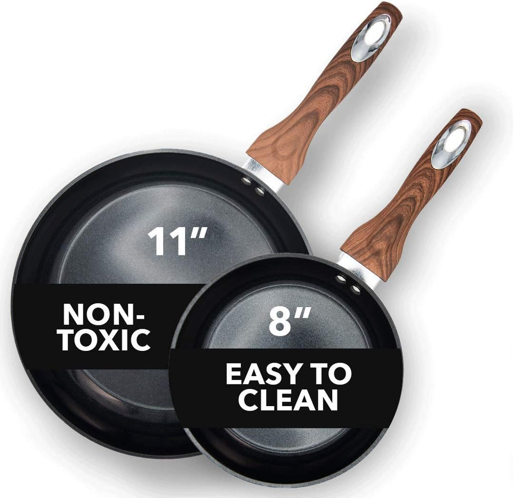 Aluminum Nonstick Ceramic Frying Pan Set 8 Inch and 11 Inch Green L756916