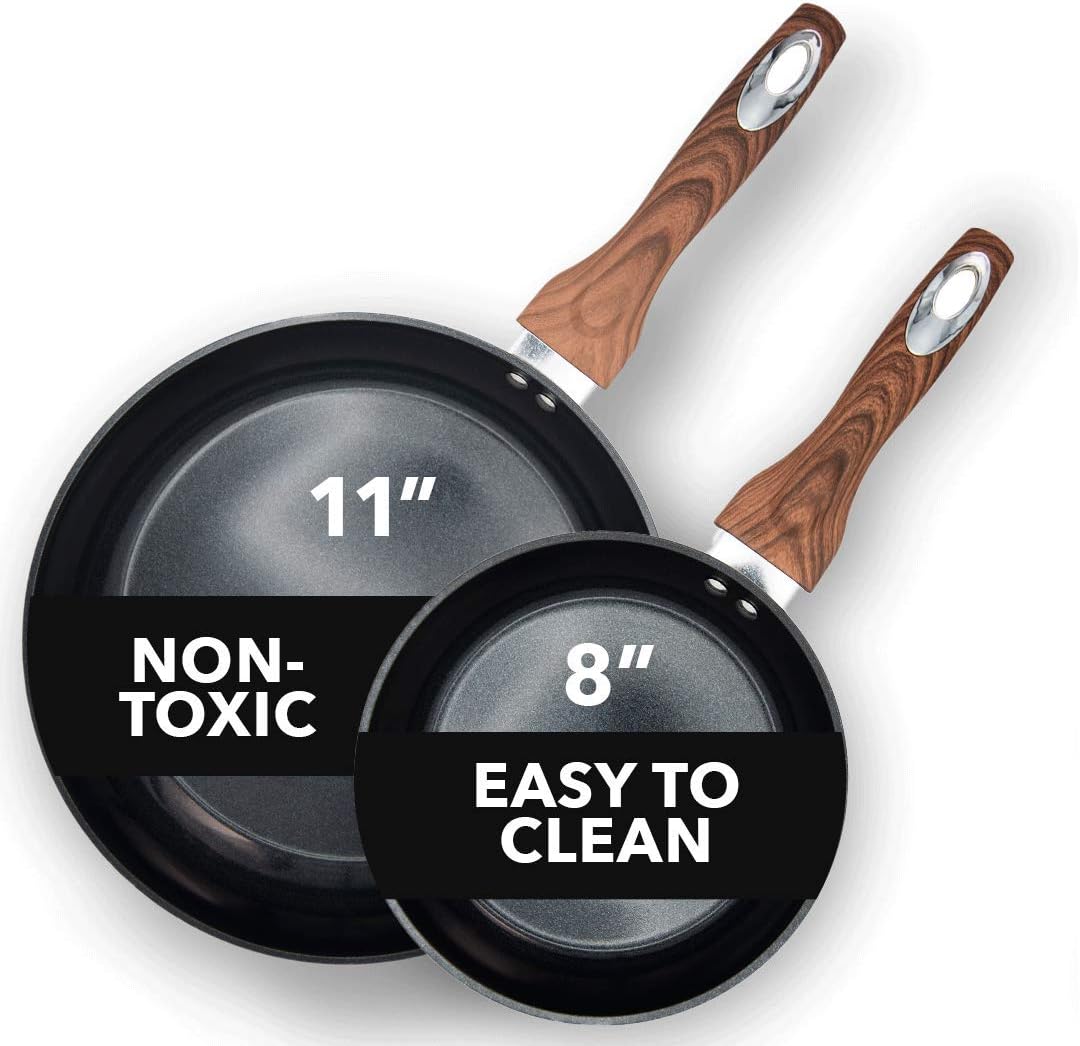 Aluminum Nonstick Ceramic Frying Pan Set 8 Inch and 11 Inch Green L756916