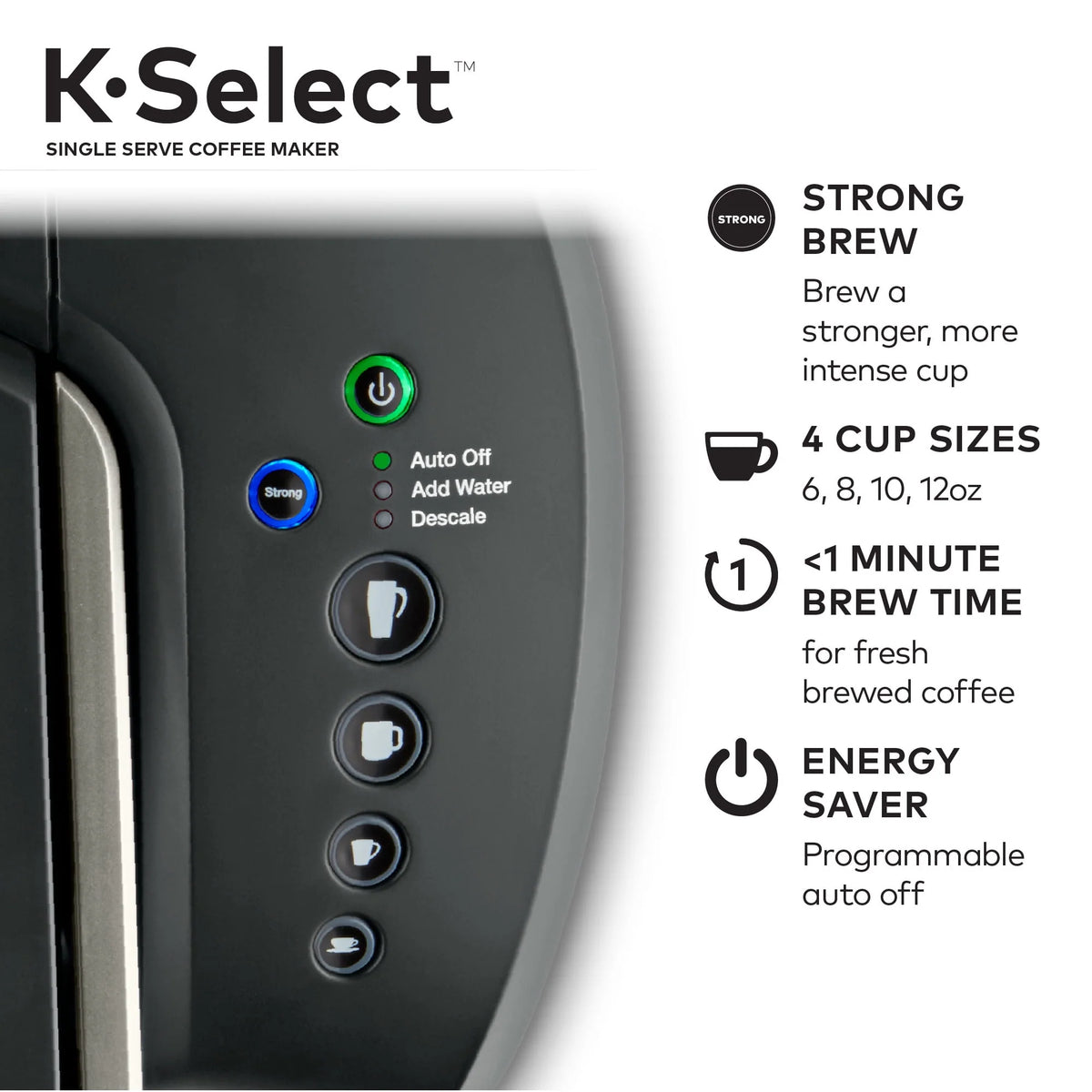 Single-Serve K-Cup Pod Coffee Maker with 12oz Brew Size, Matte Black Y256