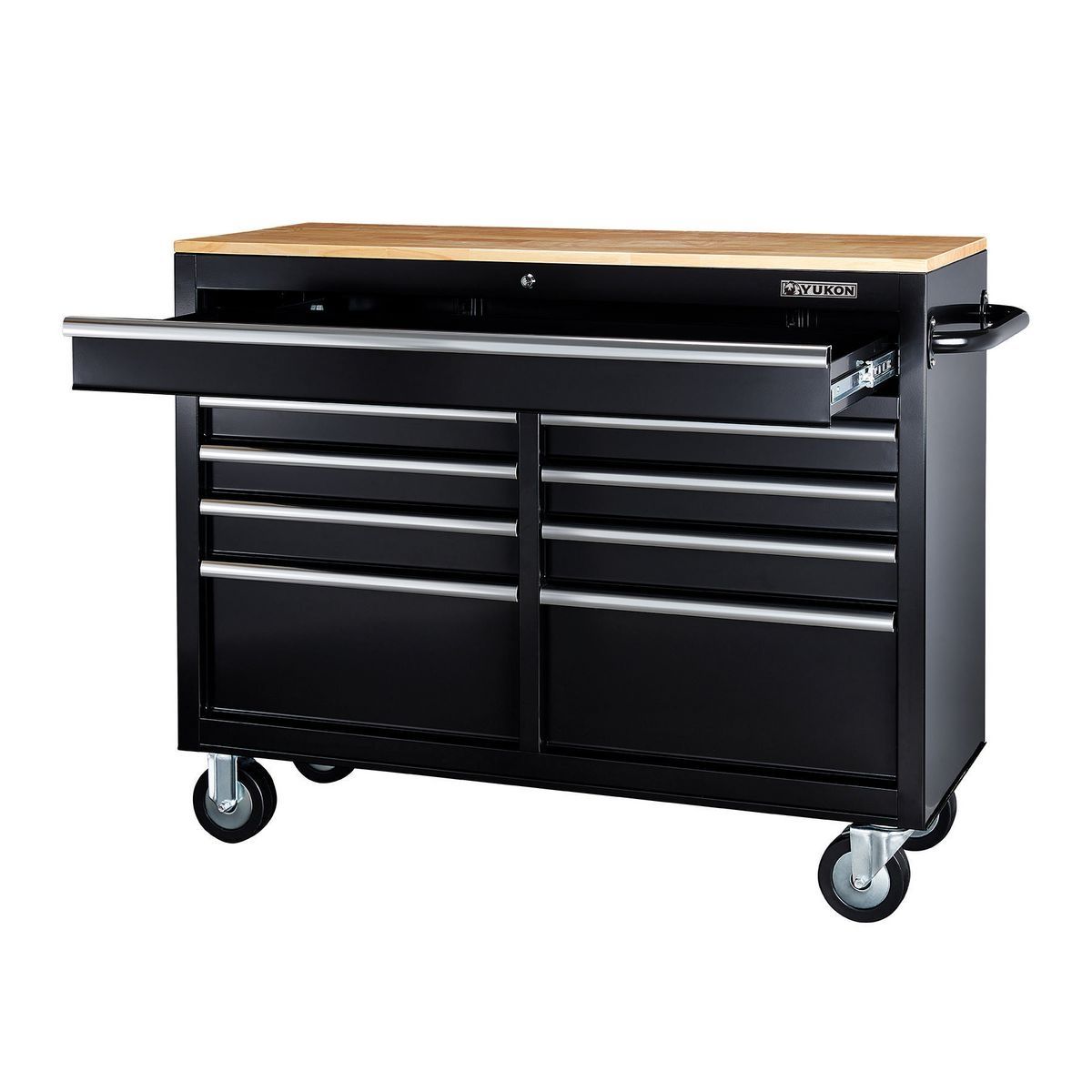 Black 9-Drawer Mobile Storage Cabinet with Solid Wood Top G8180