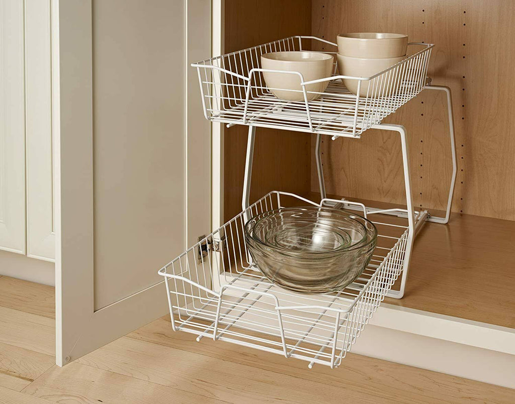 White 2 Tier Kitchen Cabinet Organizer J984
