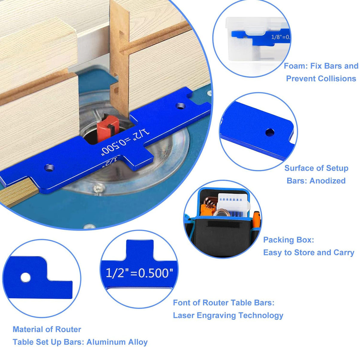 Aluminum Setup Blocks Router Table Set Up Bars Set of 7 A5627
