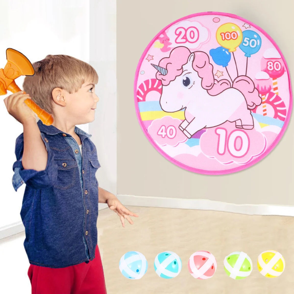 1 Set of Sucker Ball Kids Shooting Sticky Toy Cartoon Round Cloth Dart Board Toy Assorted Color U615