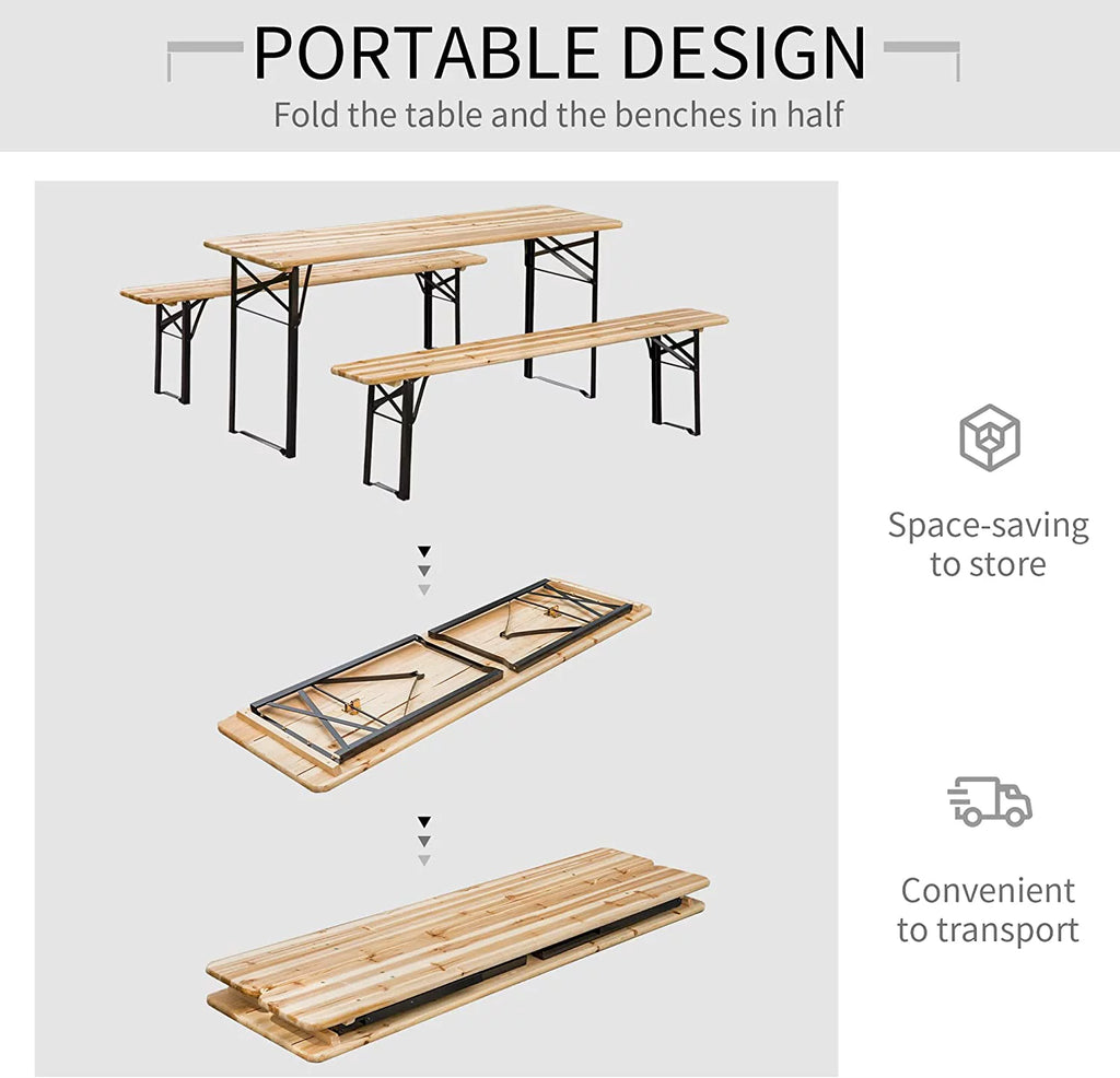 6' Portable Wooden Picnic Table and Bench Set K39467