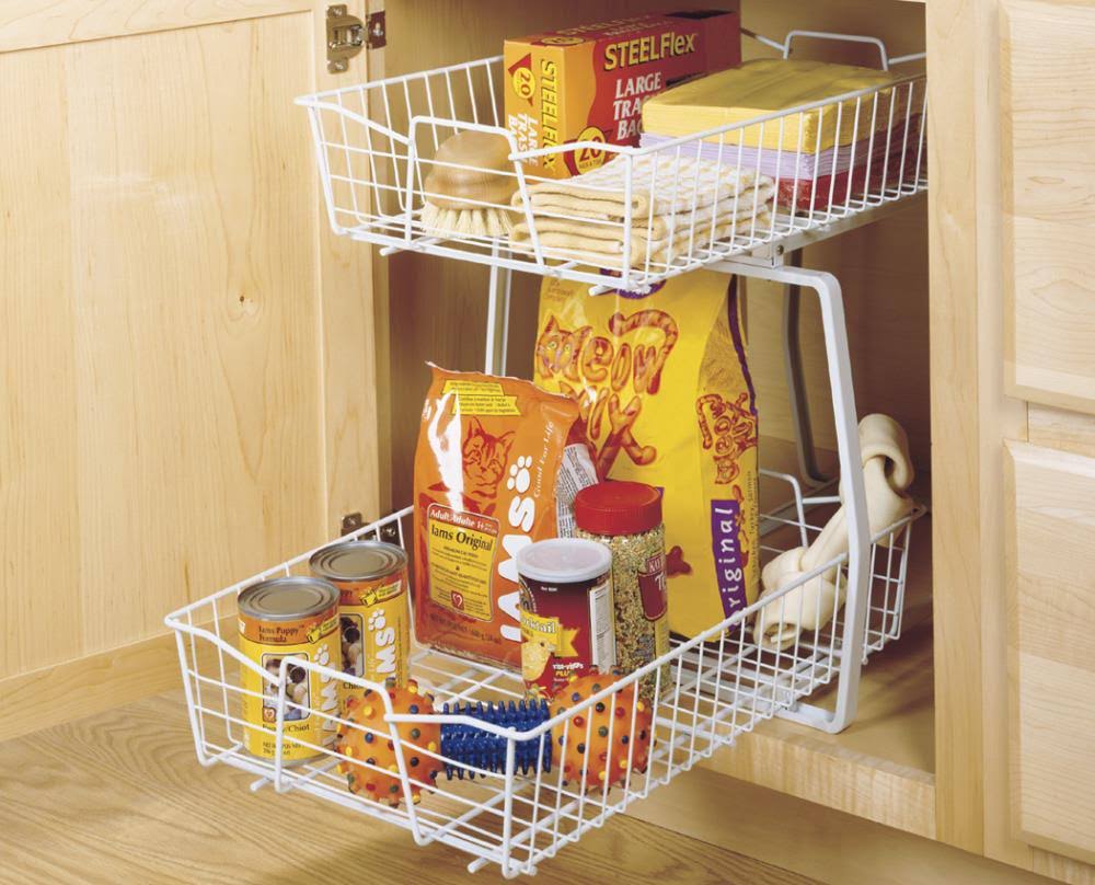 White 2 Tier Kitchen Cabinet Organizer J984