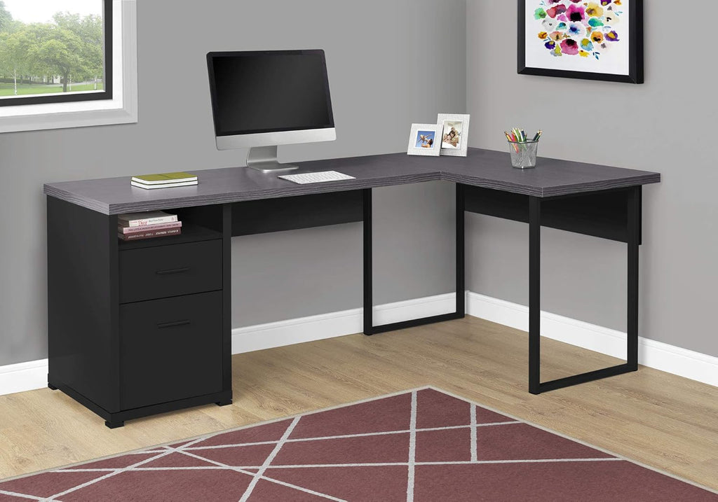 80L Dark Taupe L-Shaped Corner Desk with File Cabinet H55419