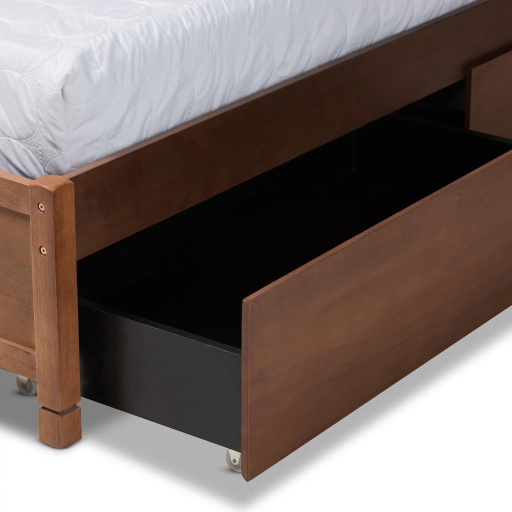 Walnut Brown Wood King Size 4-Drawer Platform Storage Bed B6337