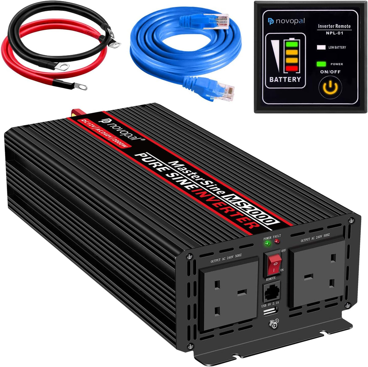 Pure Sine Wave Power Inverter 1000 Watt 12V DC to 110V AC Converter with 4 AC Outlets and One USB Port O3559