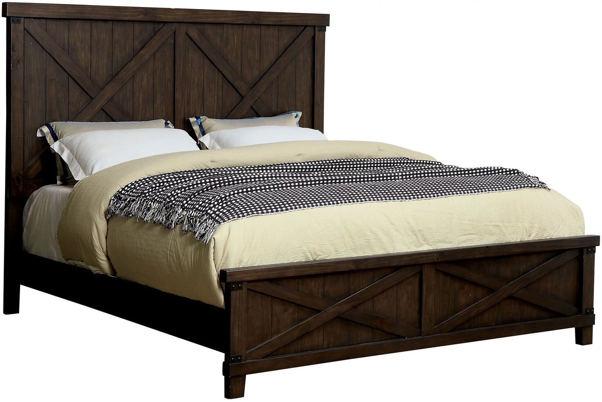 Dark Walnut Eastern King Size Solid Wood Bed I9611