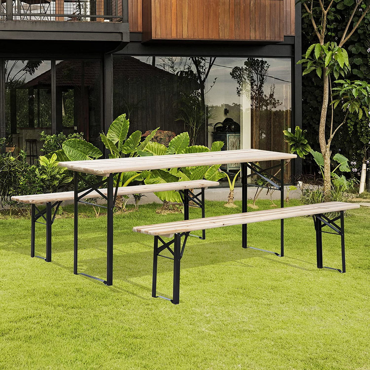 6' Portable Wooden Picnic Table and Bench Set K39467
