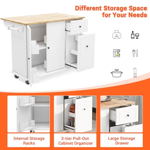 Kitchen Cart with Wood Top, 4 Drawers, Open Shelves and Door O16779
