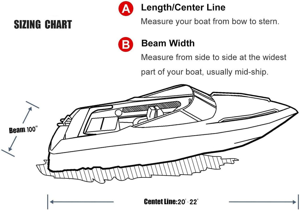 Waterproof Trailerable Runabout Boat Cover with Carrying Bag (20FT-22FT, Black) T83445
