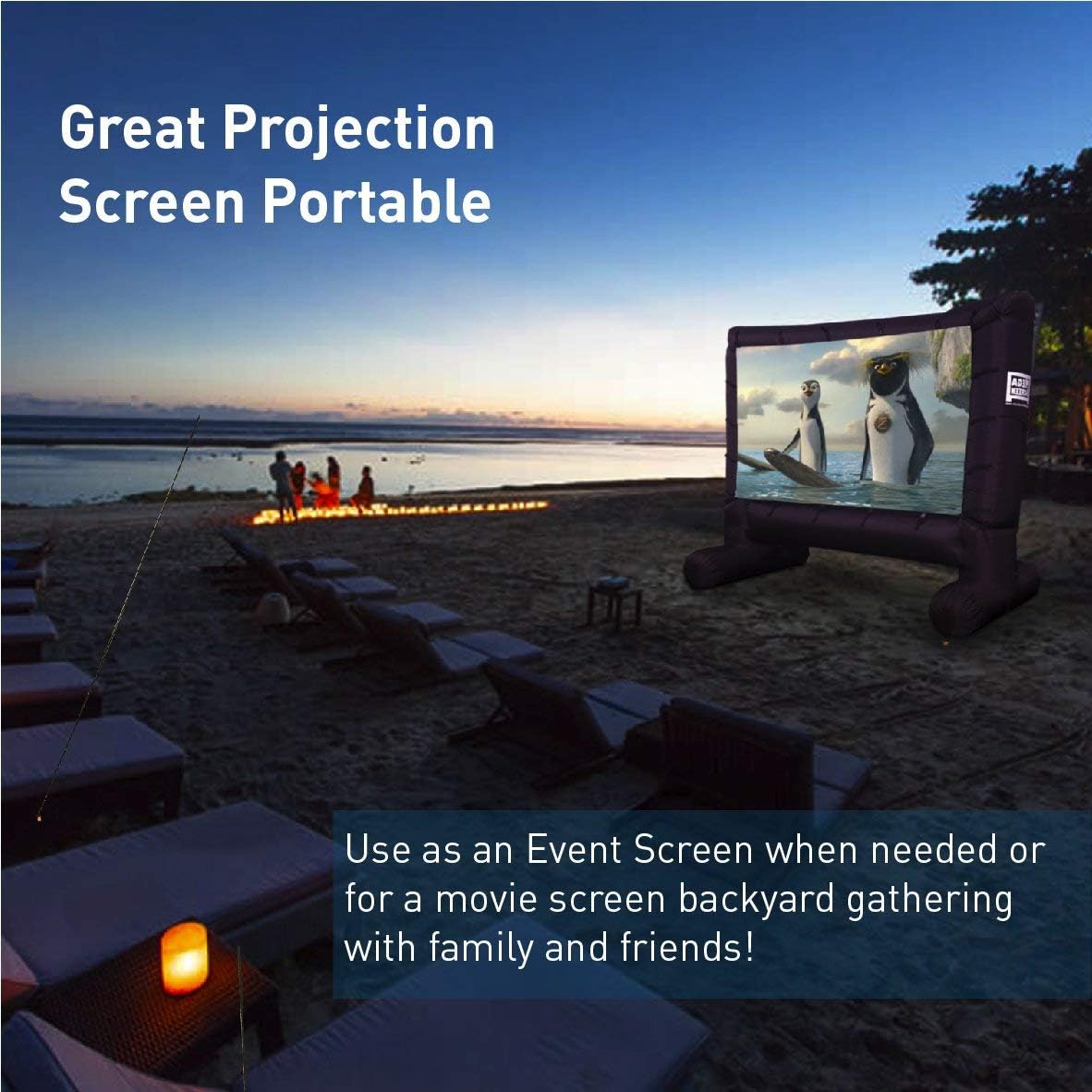 14' Inflatable Canvas Projection Screen with Inflation Fan, Tie-Downs and Storage Bag J8374