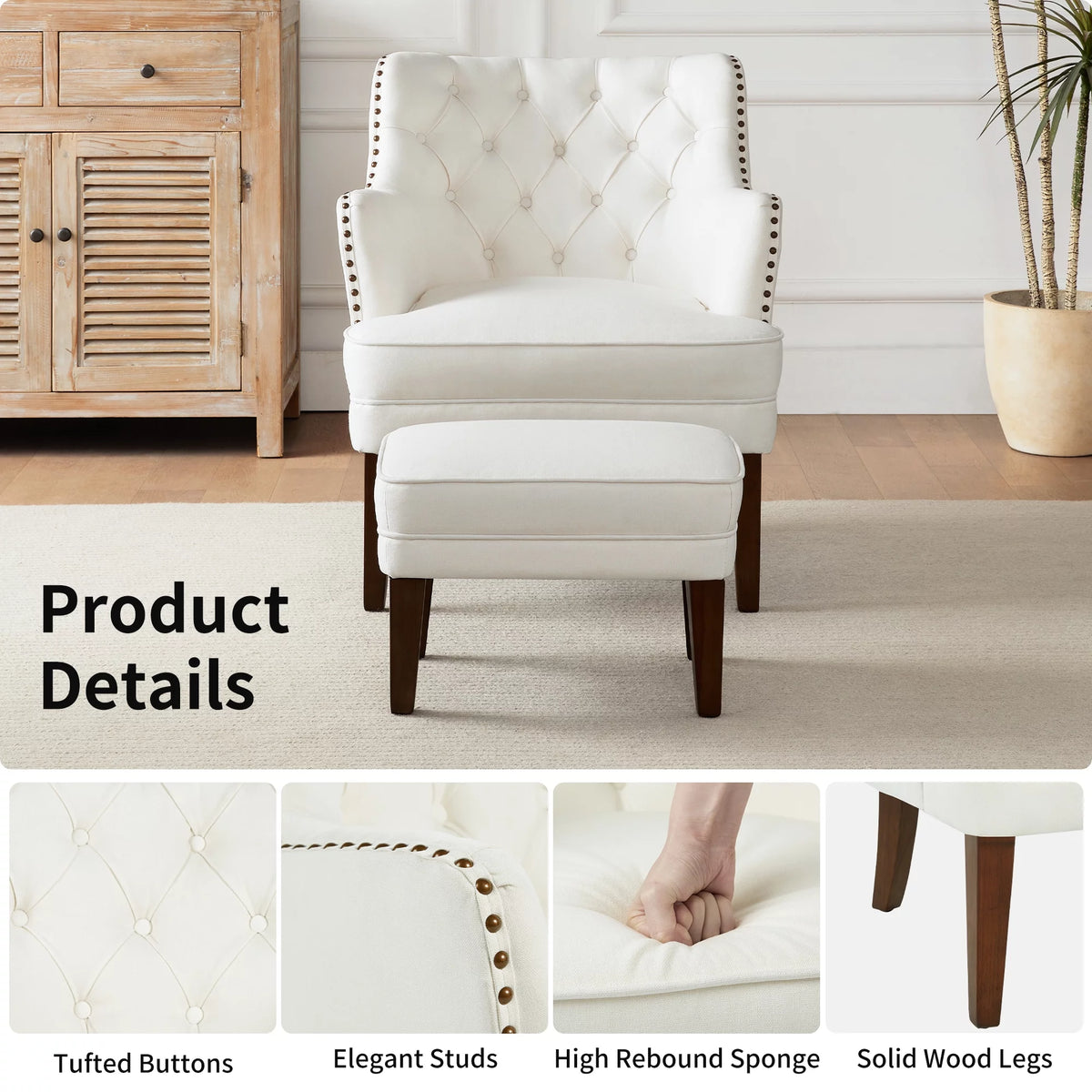 Beige Accent Chair with Ottoman Set N402