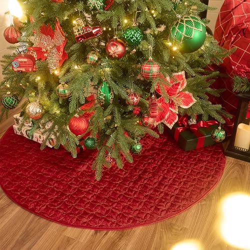 36 Inch Red Gold Velvet Christmas Tree Skirt N873700
