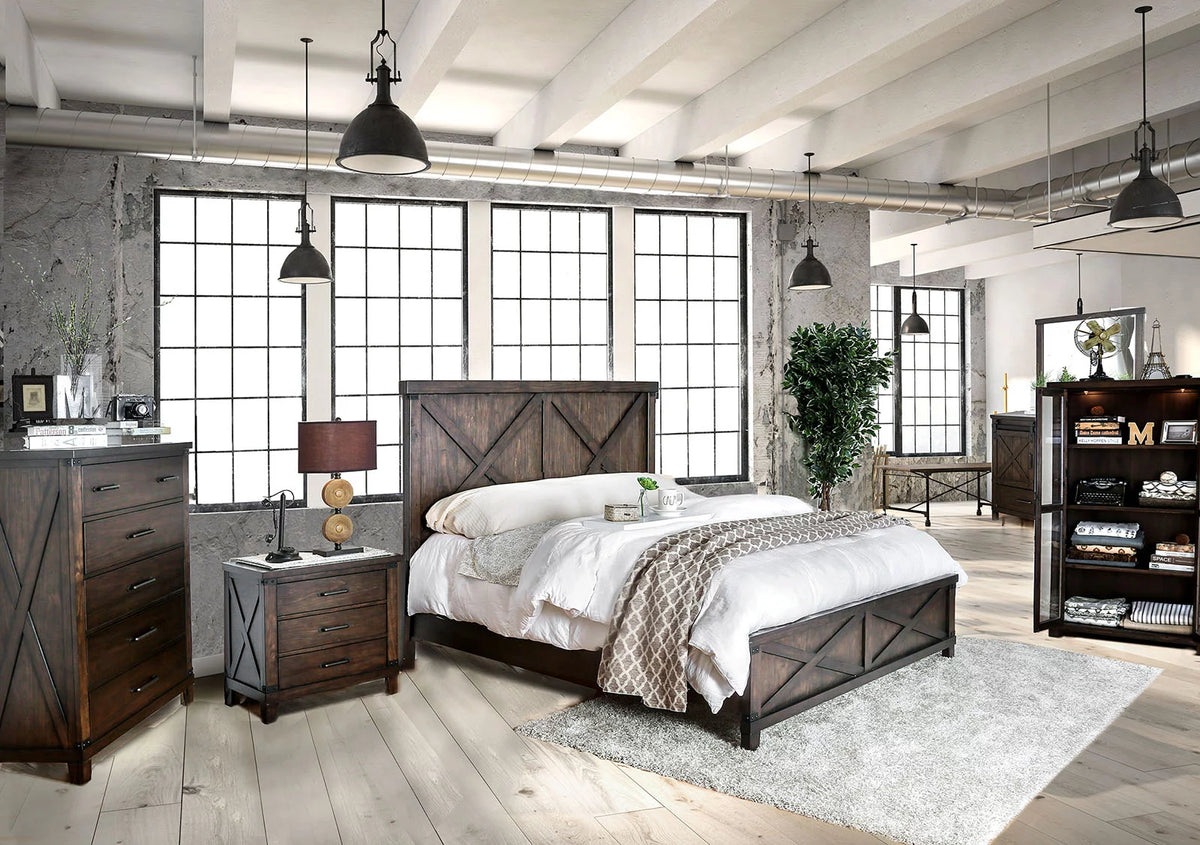 Dark Walnut Eastern King Size Solid Wood Bed I9611