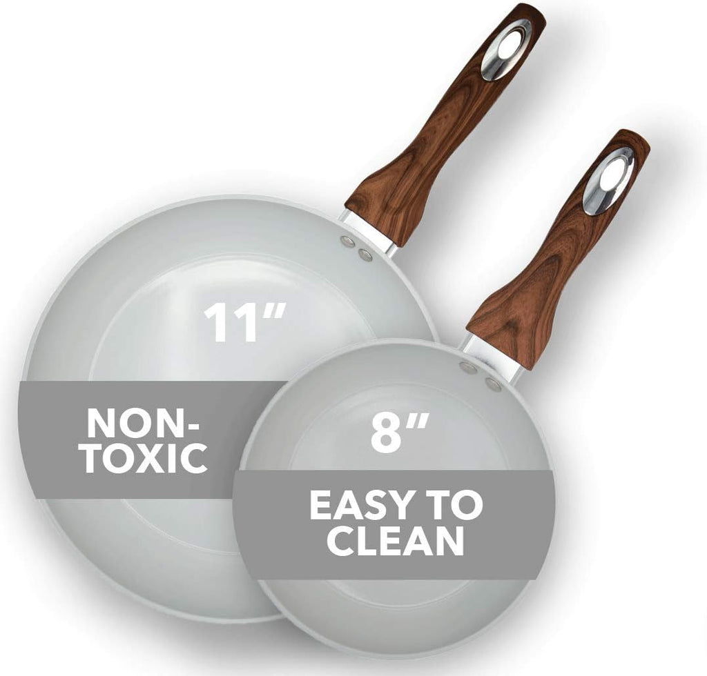 Aluminum Nonstick Ceramic Frying Pan Set 8 Inch and 11 Inch Green L756916