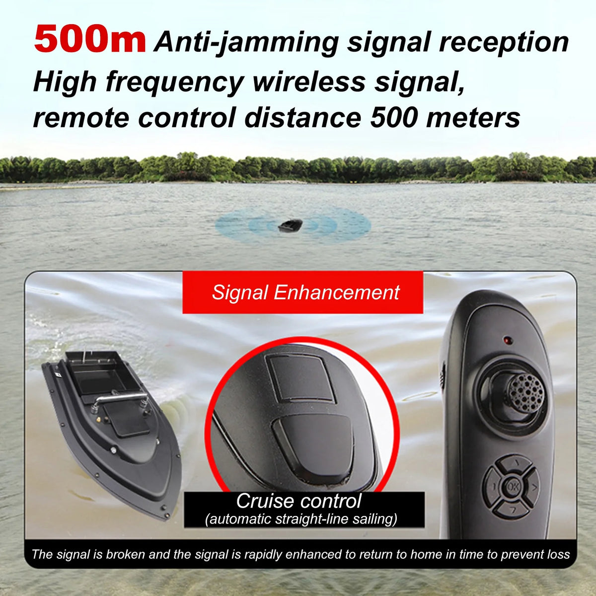 RC Fishing Bait Boat with Fish Finder, 0.75kg Loading, 500M Remote Control, Double Motor, Night Light, 12000mah Battery S217