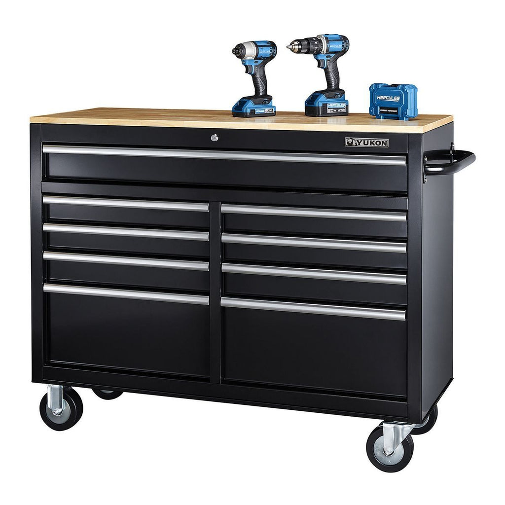 Black 9-Drawer Mobile Storage Cabinet with Solid Wood Top G8180