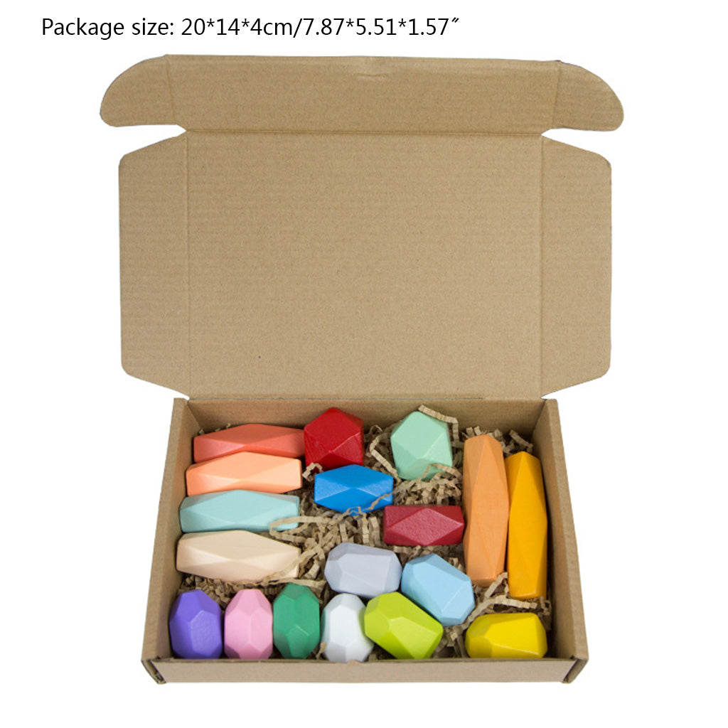 18 Pcs Wooden Colored Stone Stacking Game Building Block L9648