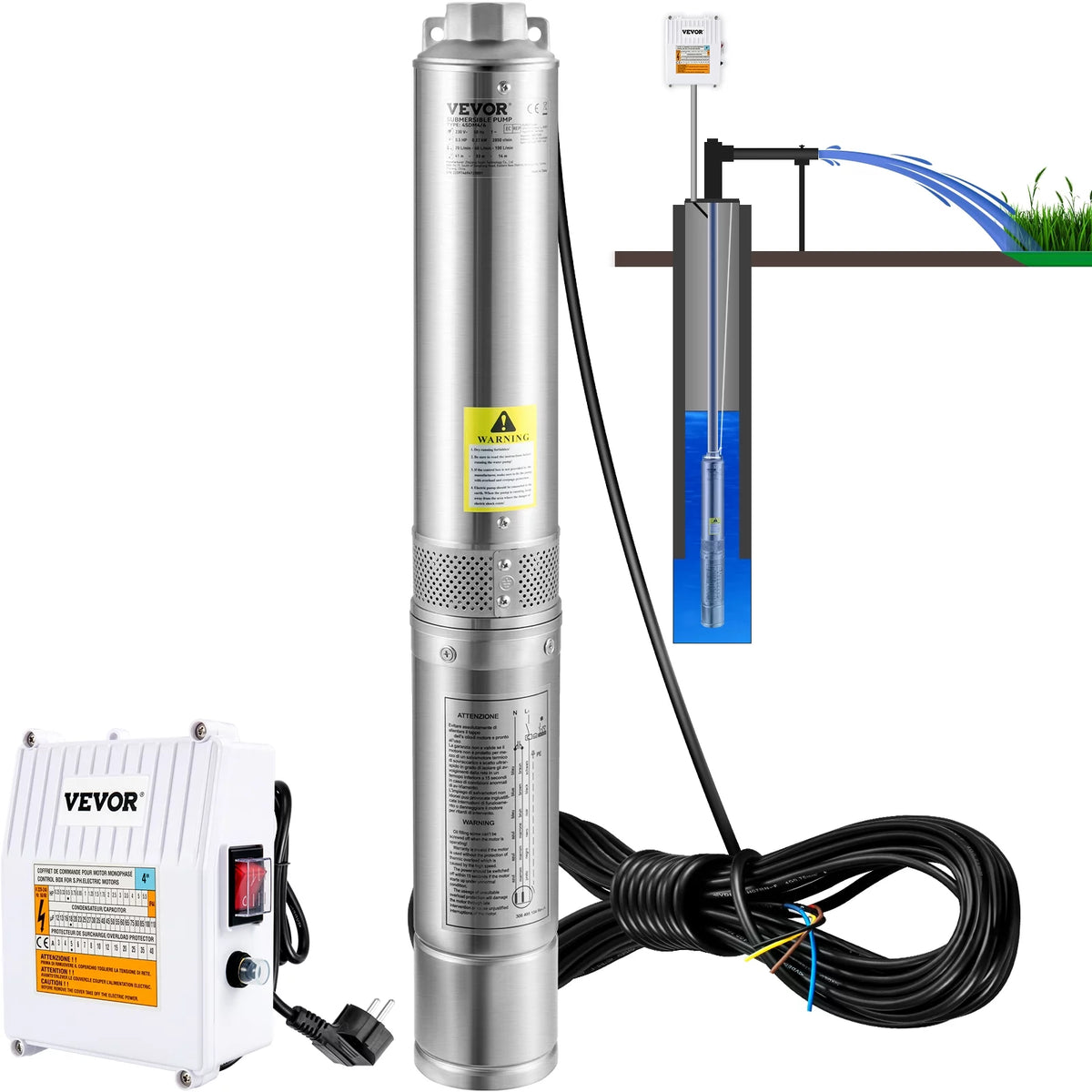 3HP 230V 37GPM 640 ft Head 4 inch Stainless Steel Submersible Pump V903
