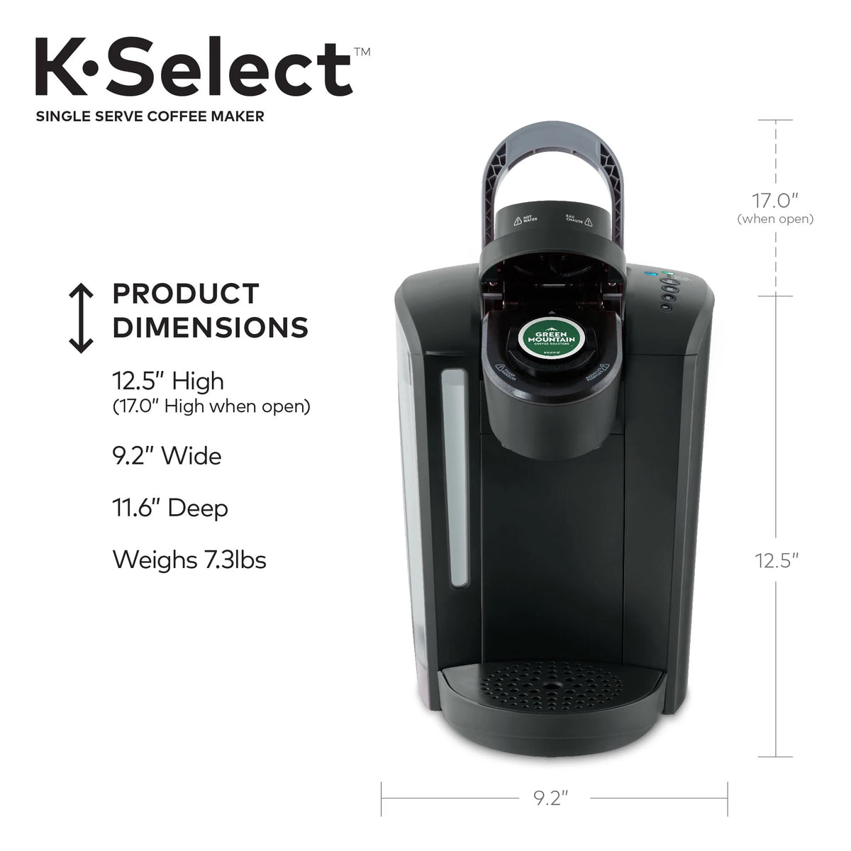 Single-Serve K-Cup Pod Coffee Maker with 12oz Brew Size, Matte Black Y256