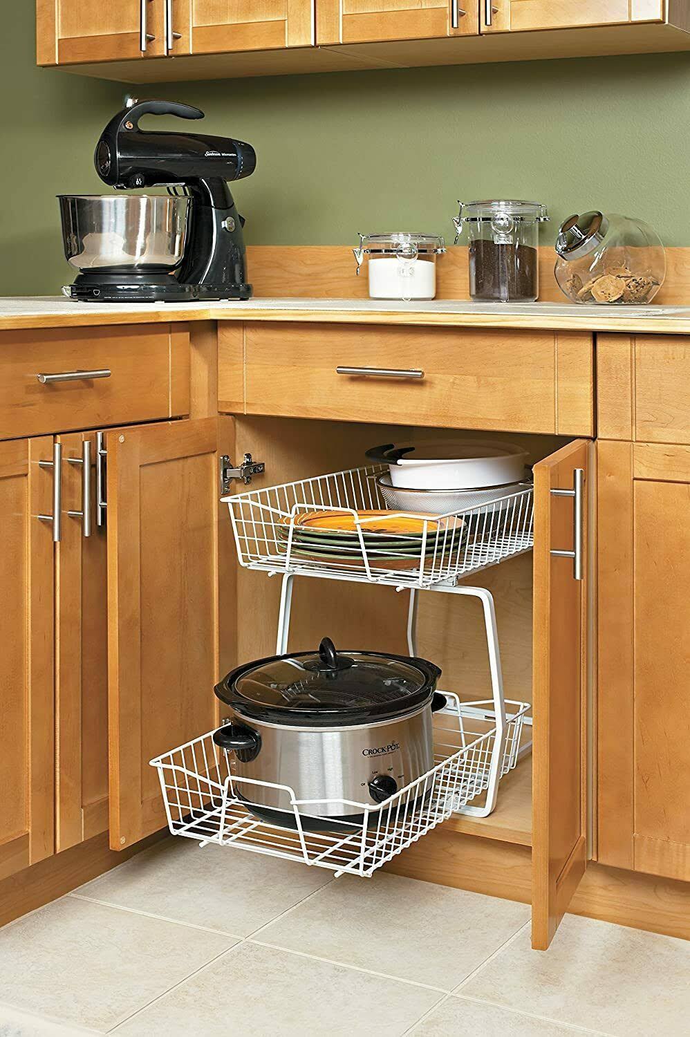 White 2 Tier Kitchen Cabinet Organizer J984