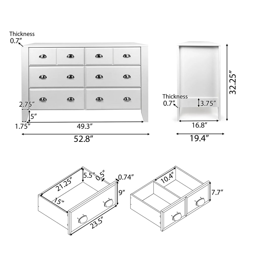 White 6 Drawer Faux Wood Double Dresser B85608