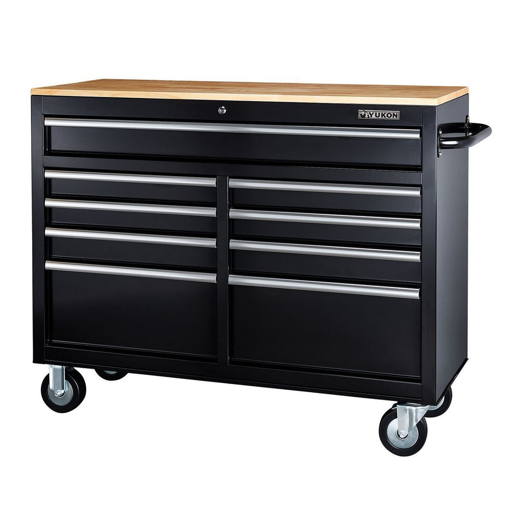 Black 9-Drawer Mobile Storage Cabinet with Solid Wood Top G8180