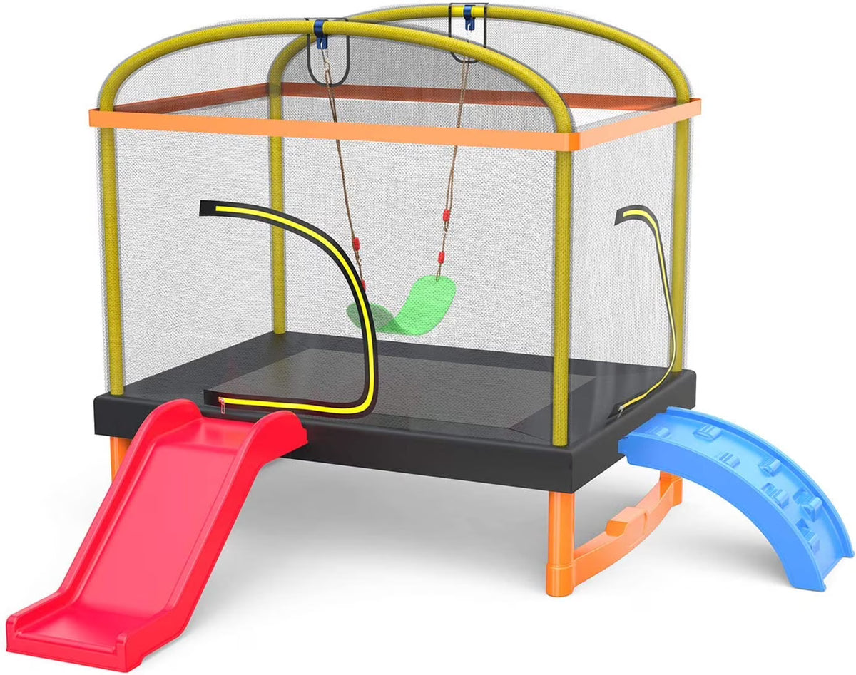 6.5ft 4-in-1 Mini Rectangular Trampoline with Safety Net Enclosure, Padding, Zipper R15829