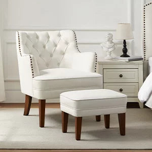 Beige Accent Chair with Ottoman Set N402