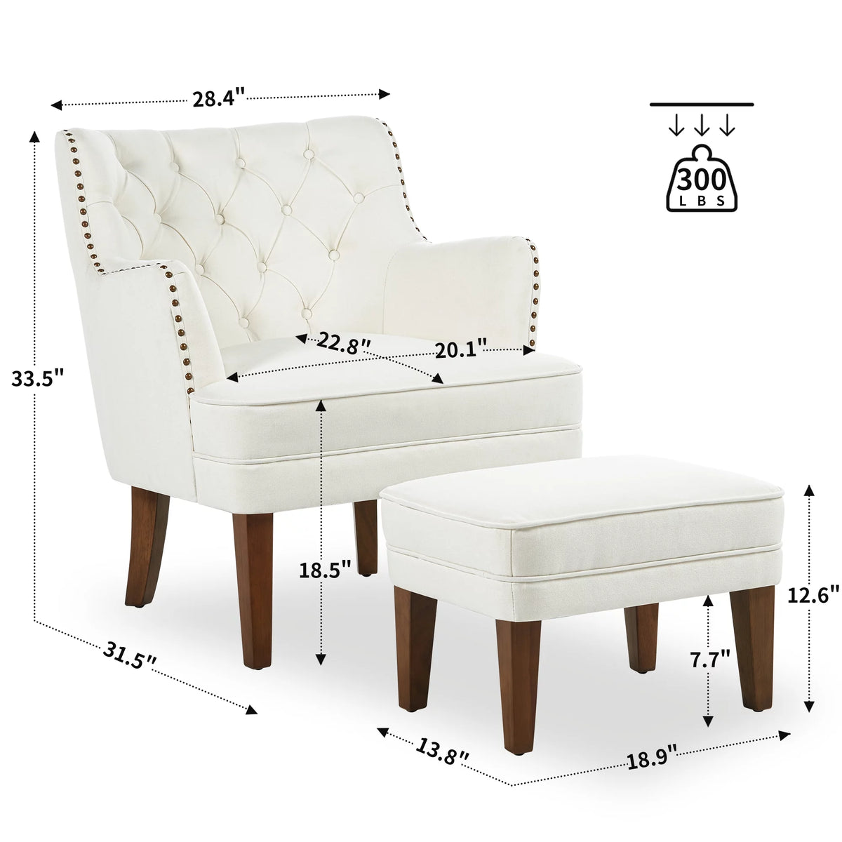Beige Accent Chair with Ottoman Set N402