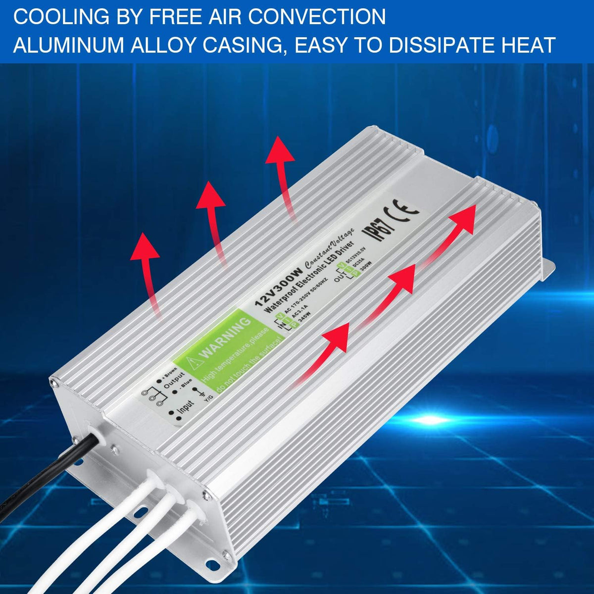 5 Pack Waterproof IP67 LED Power Supply Driver Transformer 300W 110V AC to 12V DC Low Voltage Output with 3-Prong Plug 3.3 Feet Cable M6425