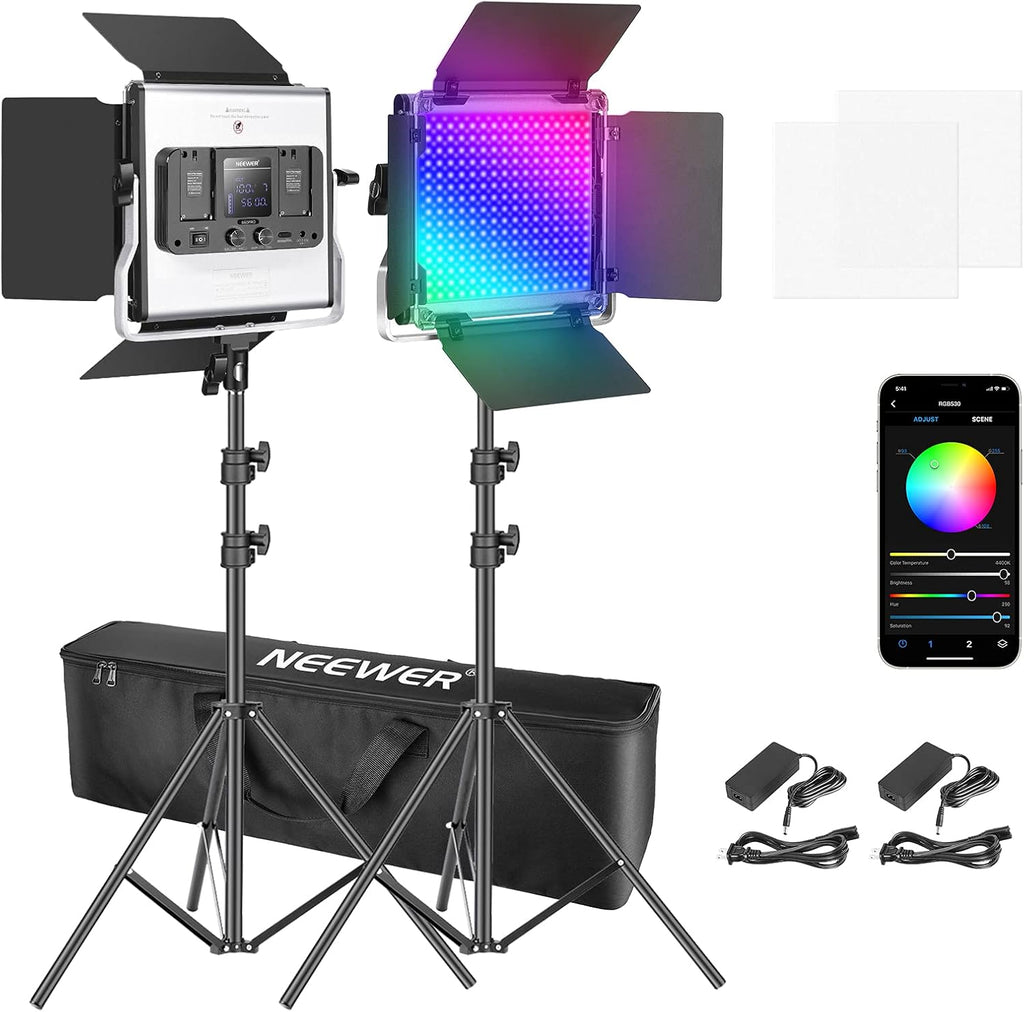 2 Packs RGB Led Light with Stands and Bag Z455007