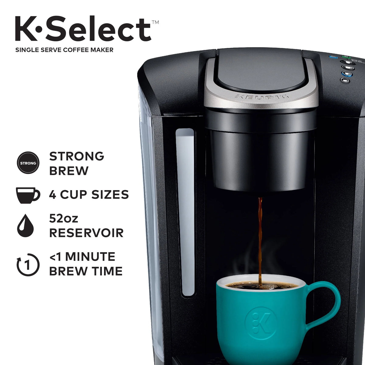 Single-Serve K-Cup Pod Coffee Maker with 12oz Brew Size, Matte Black Y256