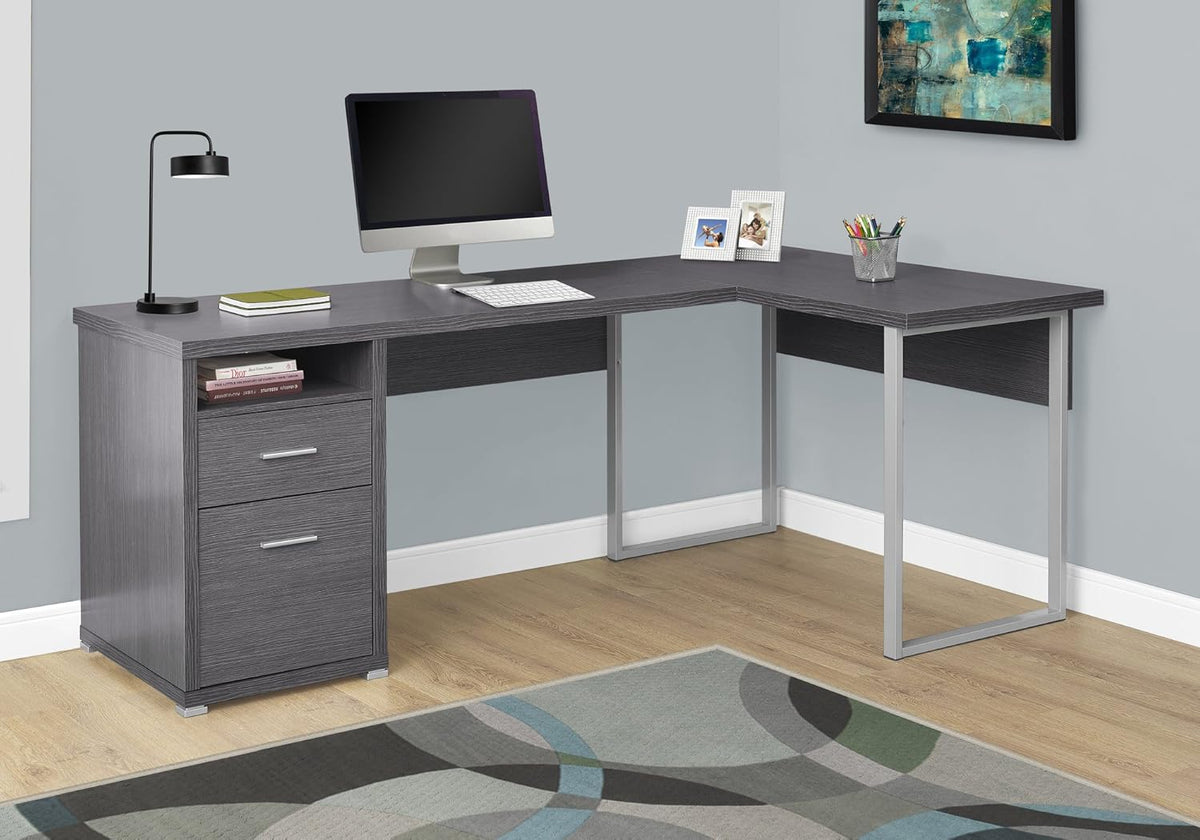 80L Dark Taupe L-Shaped Corner Desk with File Cabinet H55419