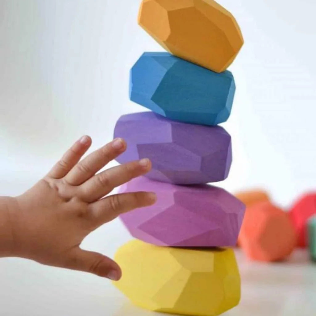 18 Pcs Wooden Colored Stone Stacking Game Building Block L9648