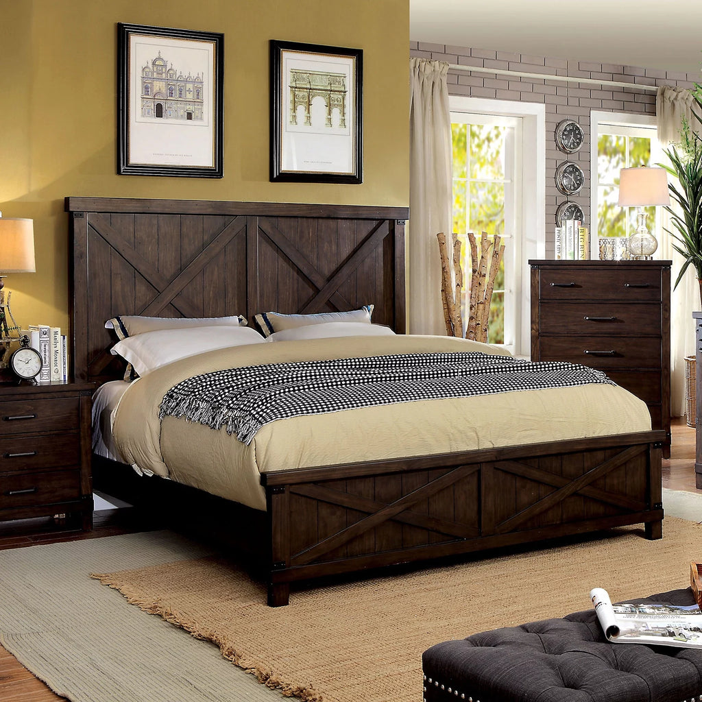 Dark Walnut Eastern King Size Solid Wood Bed I9611