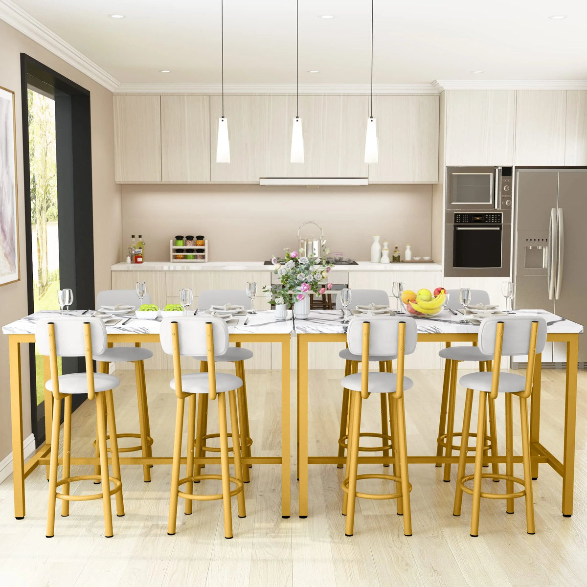 Faux Marble Counter Height Dining Table Set with 4 PU Upholstered Stools L497