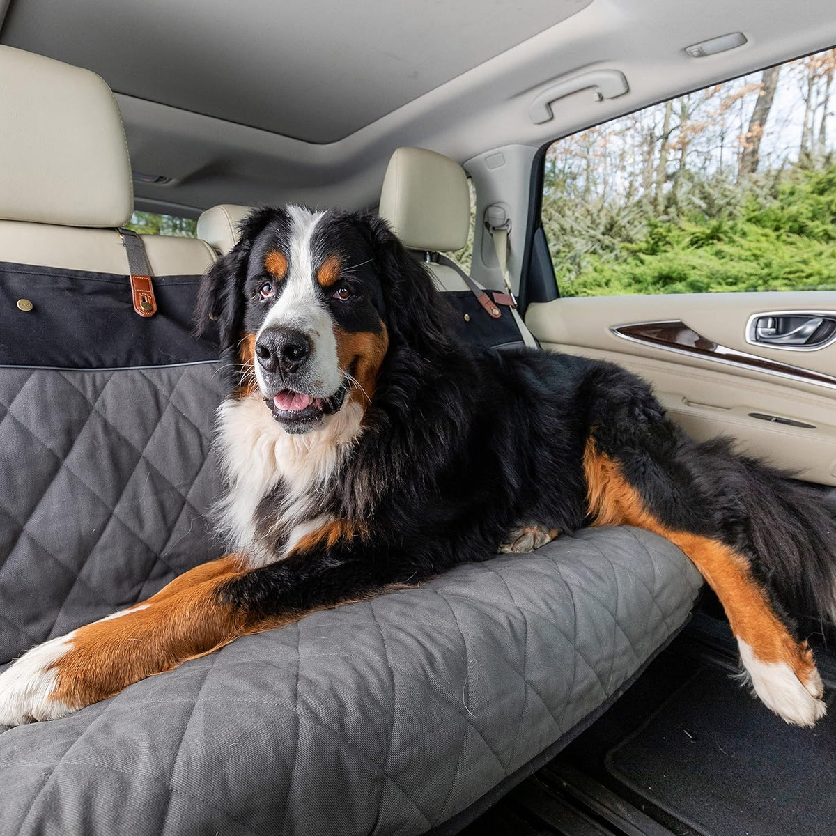 Grey Quilted Dog Car Seat Cover L378683