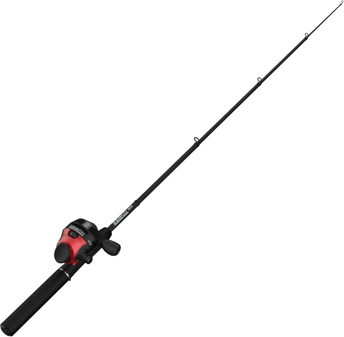 Spincast Reel and Telescopic Fishing Rod Combo, 17-Inch to 5-Foot 6-Inch Telescopic Fishing Pole, Size 30 Reel, Right-Hand Retrieve, Pre-Spooled with 10-Pound Line, Black/Red K457