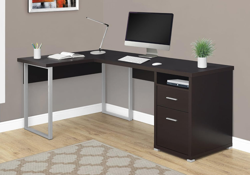 80L Dark Taupe L-Shaped Corner Desk with File Cabinet H55419