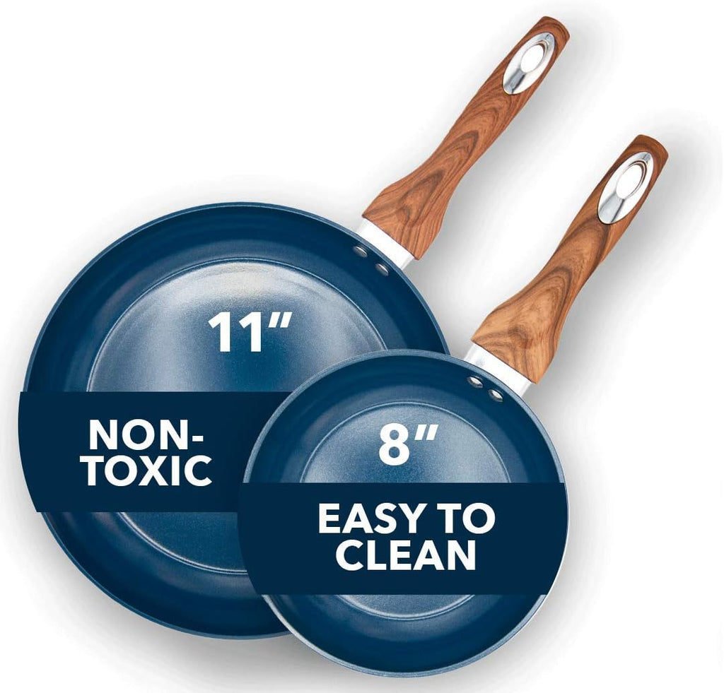 Aluminum Nonstick Ceramic Frying Pan Set 8 Inch and 11 Inch Green L756916