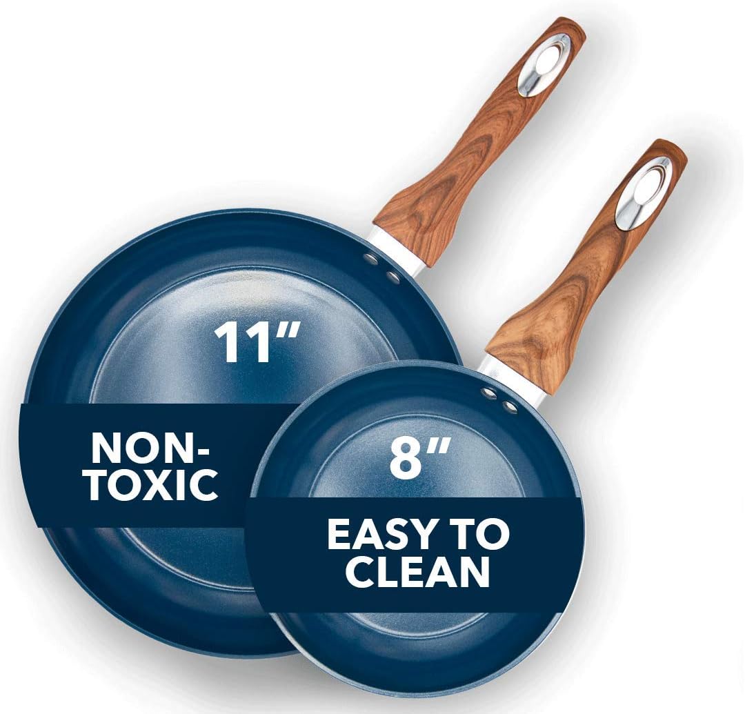 Aluminum Nonstick Ceramic Frying Pan Set 8 Inch and 11 Inch Green L756916