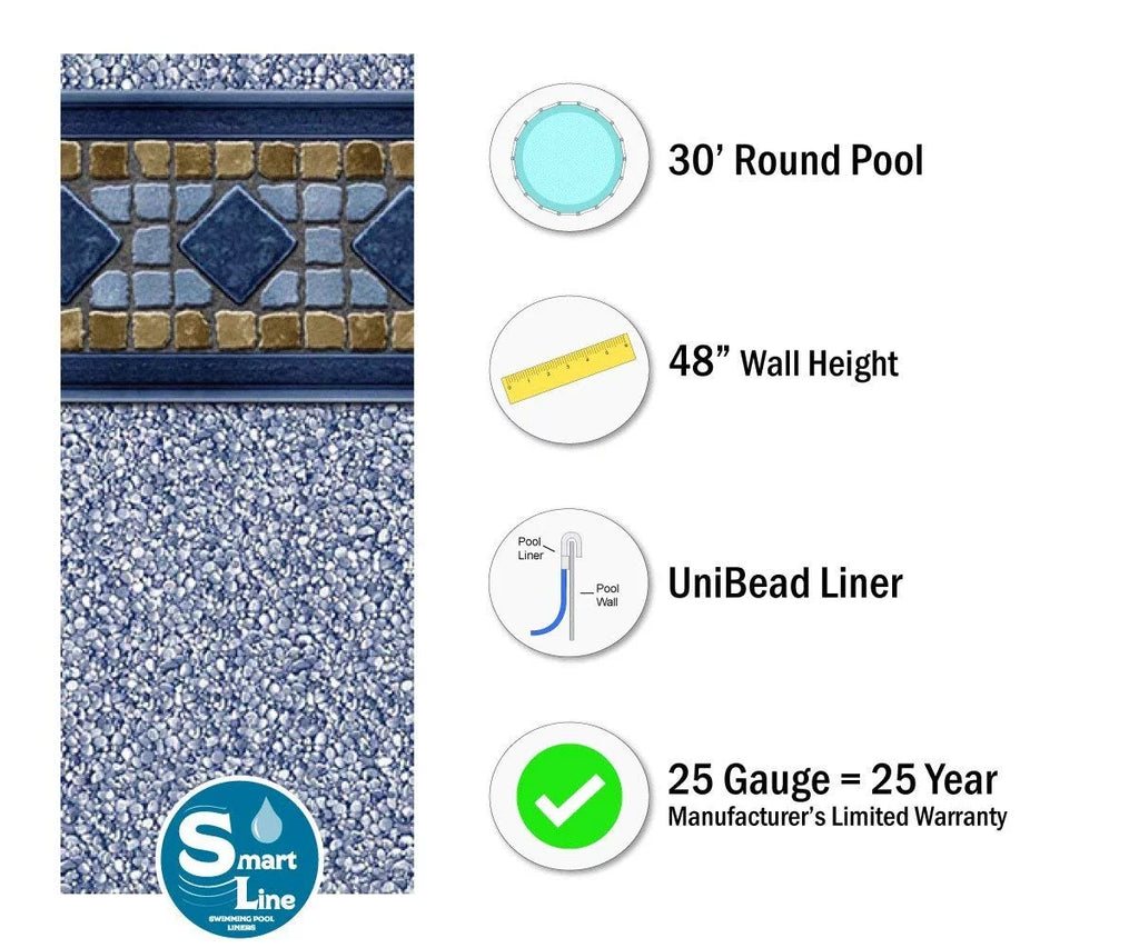 30' Round Unibead Pool Liner 48" Height 25 Gauge Q65045