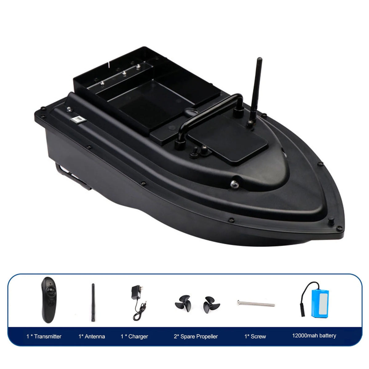 RC Fishing Bait Boat with Fish Finder, 0.75kg Loading, 500M Remote Control, Double Motor, Night Light, 12000mah Battery S217