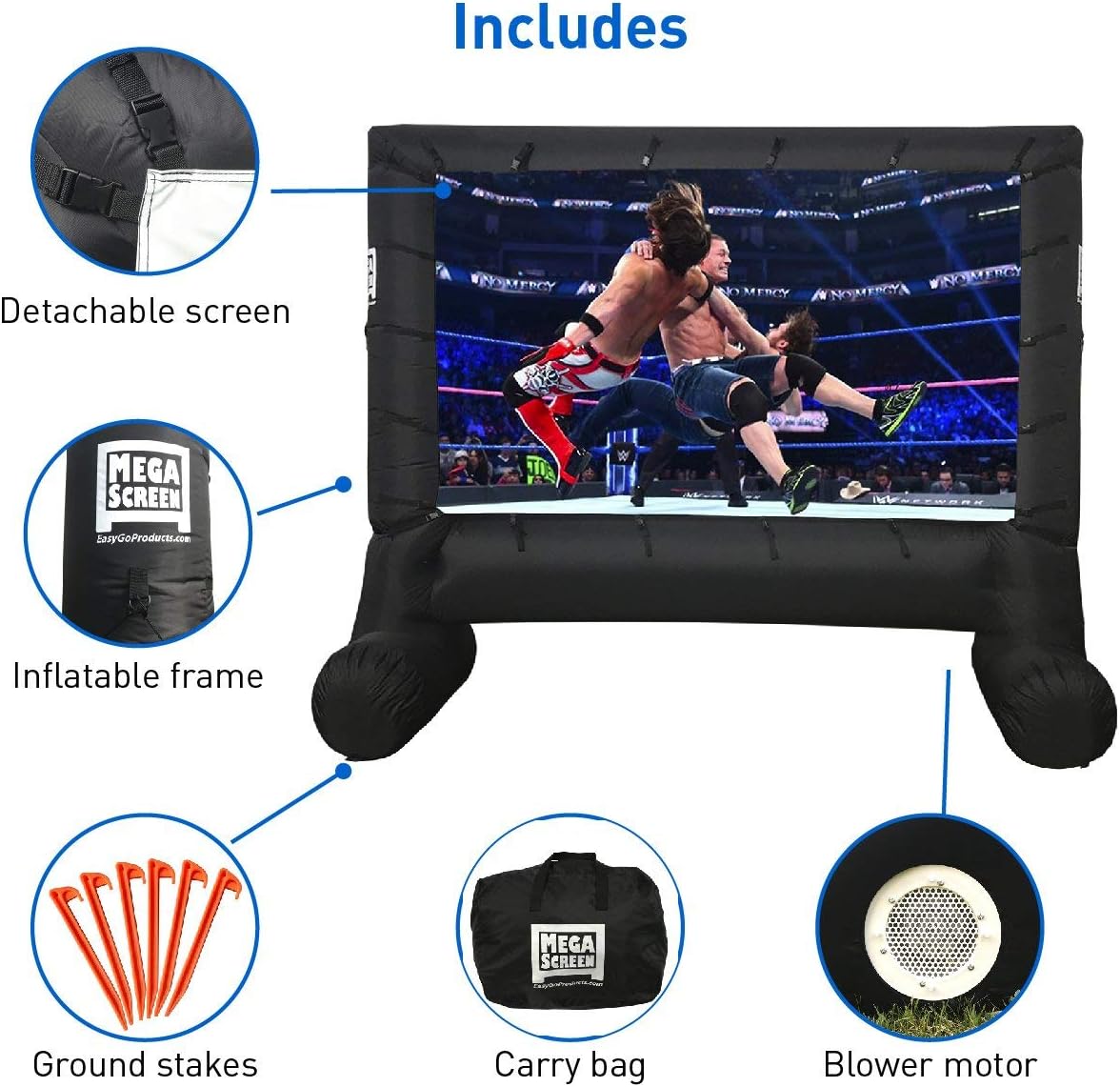 14' Inflatable Canvas Projection Screen with Inflation Fan, Tie-Downs and Storage Bag J8374