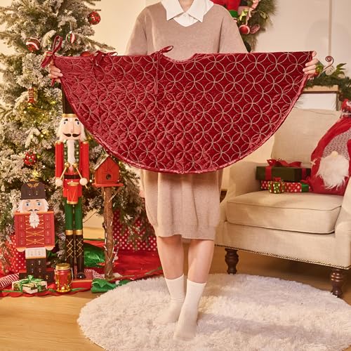 36 Inch Red Gold Velvet Christmas Tree Skirt N873700