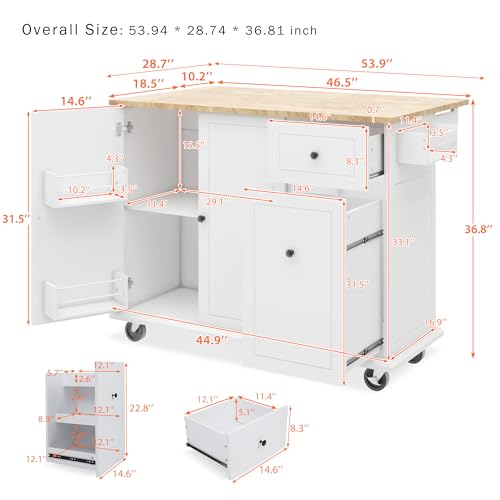 Kitchen Cart with Wood Top, 4 Drawers, Open Shelves and Door O16779